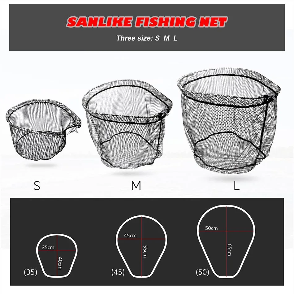 SANLIKE-red de pesca plegable, malla de nailon de goma con agujero, 8x8mm de profundidad, marco de aluminio, anillo, Red de inmersión - imagen 4