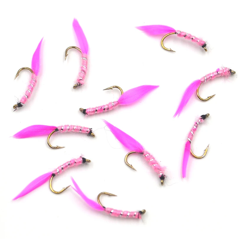 MNFT 10 unids/set 12 #   Rosa pluma roja plata cebra patrón mosca seca pesca moscas anzuelo ninfa señuelos Mayfly cebos - imagen 2