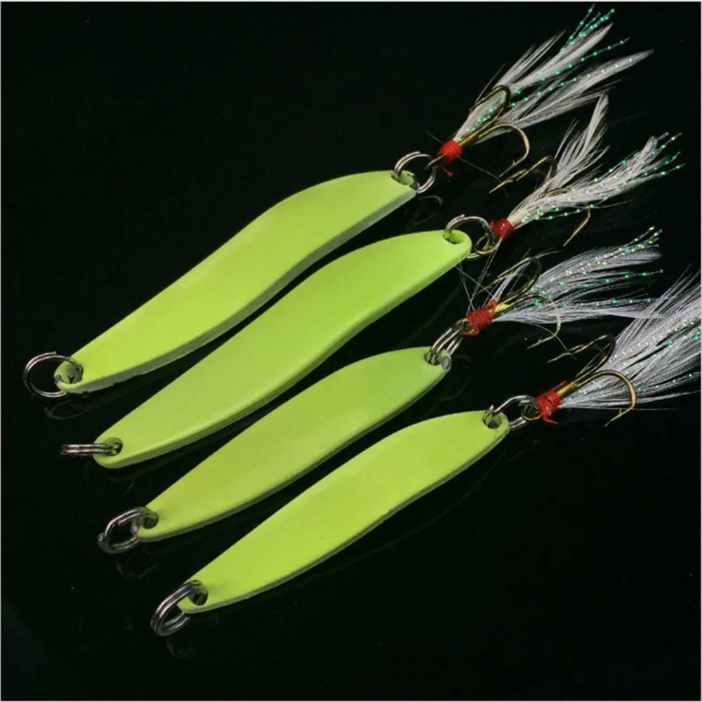 1 Uds 5g 7g 10g 13g pesca luminosa Spinner cuchara señuelo cebo duro con pluma para lubina señuelos de mar Wobbles accesorios de pesca - imagen 5