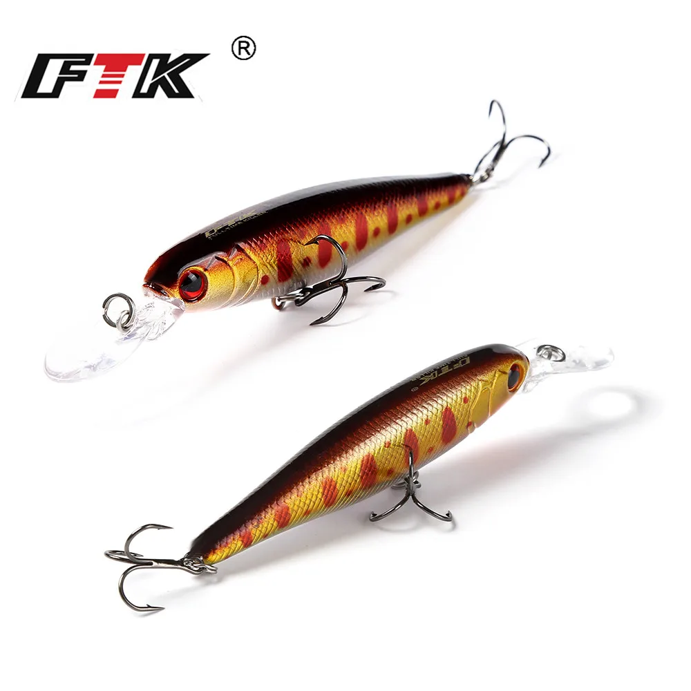 FTK-señuelo de pesca de pececillos, cebo Artificial duro, ojos 3D, hundimiento, lubina con anzuelos triples, Wobblers, Lucio, 75mm, 8g - imagen 5