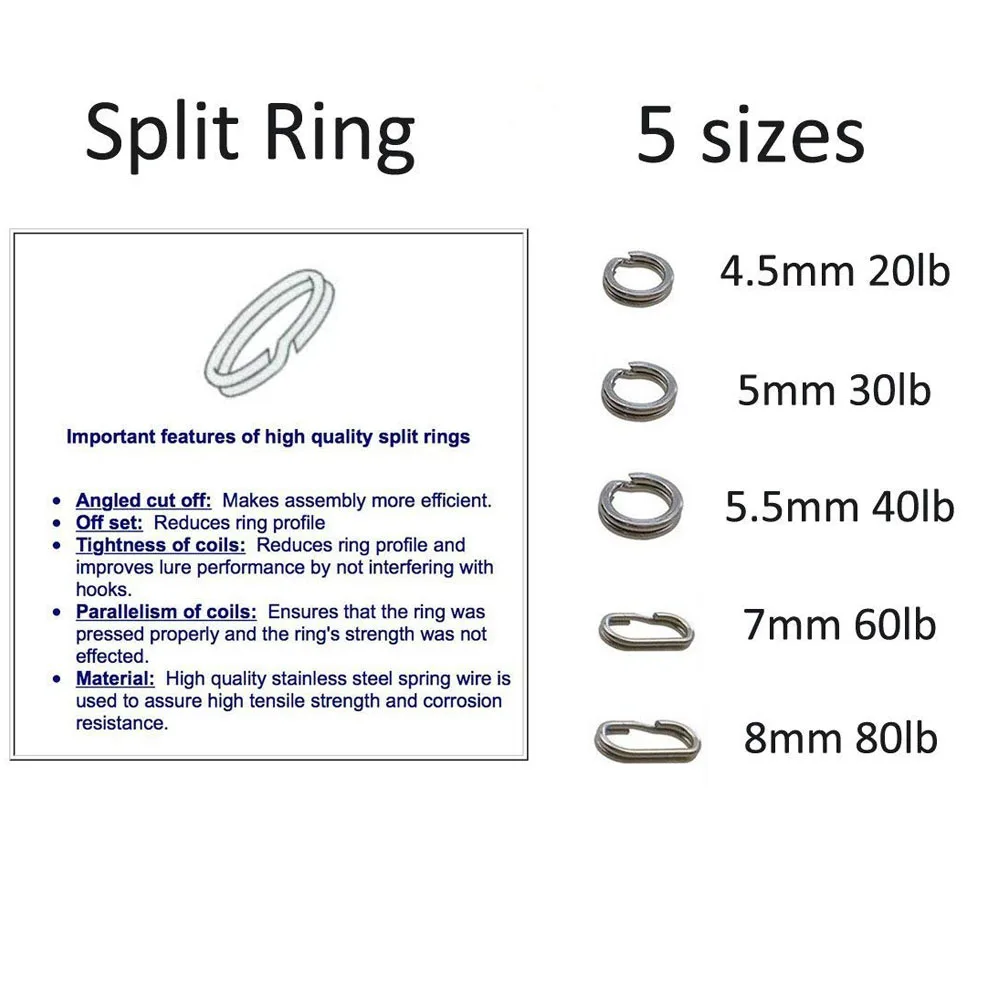 Anillo dividido de acero inoxidable resistente, conectores de señuelos, aparejos de pesca, juego de Arte y manualidades DIY con caja, 50 unids/caja - imagen 2