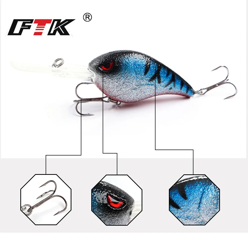 FTK 28g ojos 3D realistas Crankbait señuelo de pesca duro para cuerpo de lubina 7,6 cm Wobblers para curricán cebo de pesca con manivela Artificial - imagen 5