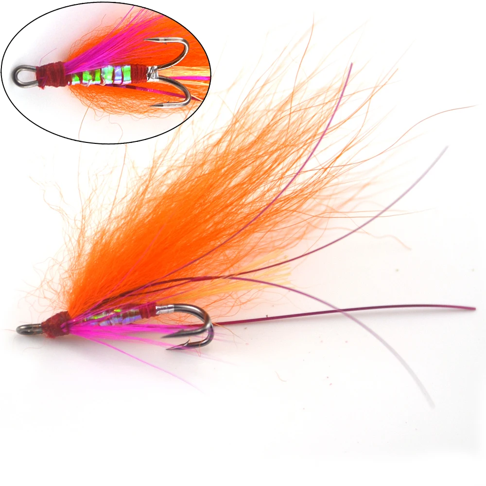MNFT 4 Uds doble gancho naranja Flashabou Streamer mosca mejilla roja película de arco iris cuerpo biónico pesca con mosca Señuelos carpa trucha cebo para peces - imagen 3