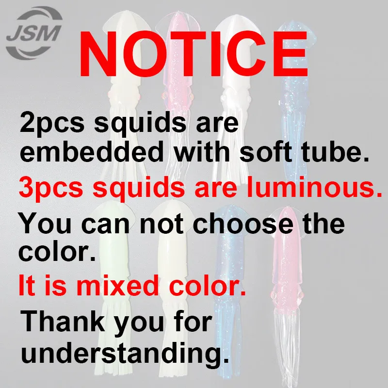 JSM-Señuelos de Pesca de calamar suave para Jigs, faldas de calamar luminosas, cebo Artificial para pesca de juego grande de colores mezclados, 18cm, 8 Uds. - imagen 5