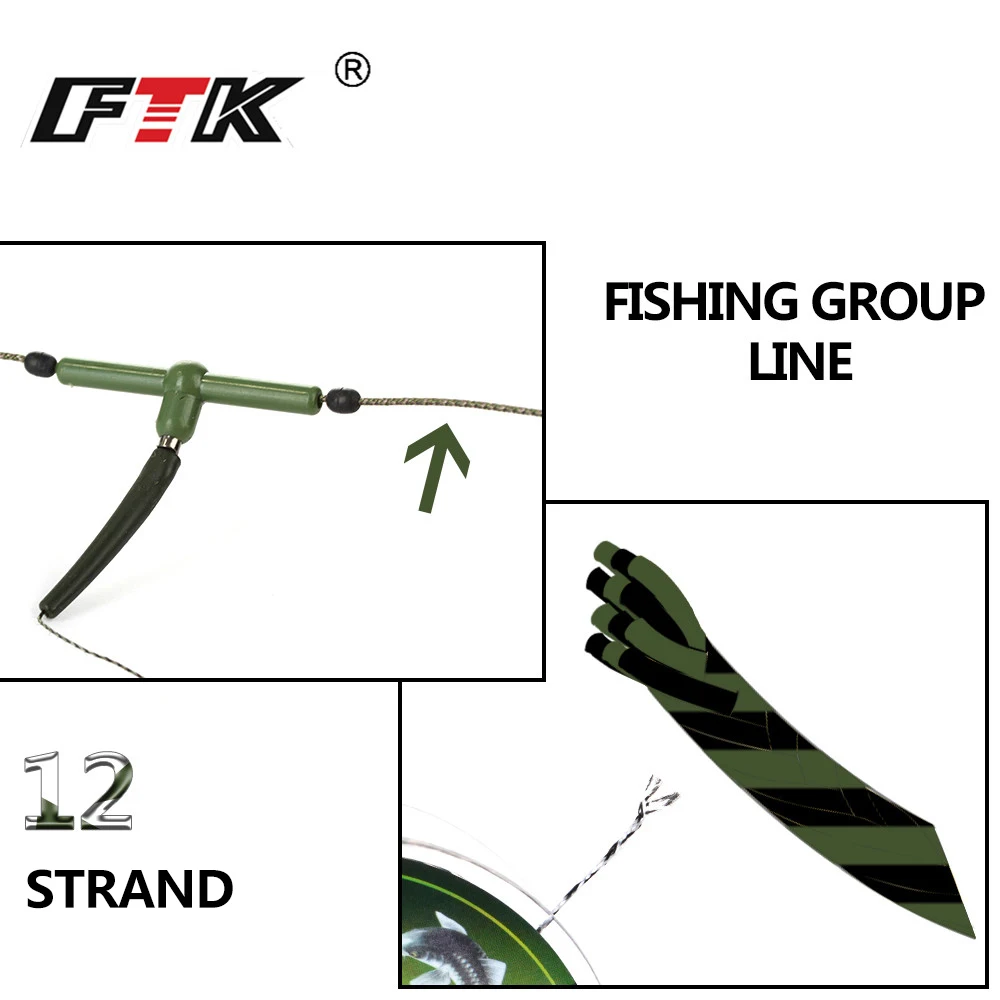 FTK 50m 12 hebras línea de pesca líder carpa PE línea trenzada aparejos de pelo 30LB 40LB 50LB alimentador accesorios de pesca - imagen 3