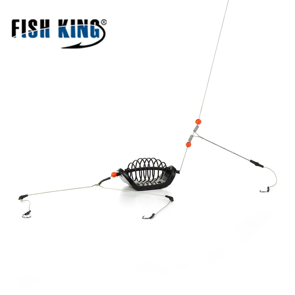 FISH KING-jaula de cebo de pesca, accesorio giratorio de alambre de acero inoxidable con 3 ganchos de línea, alimentador para carpa, 20g-80g