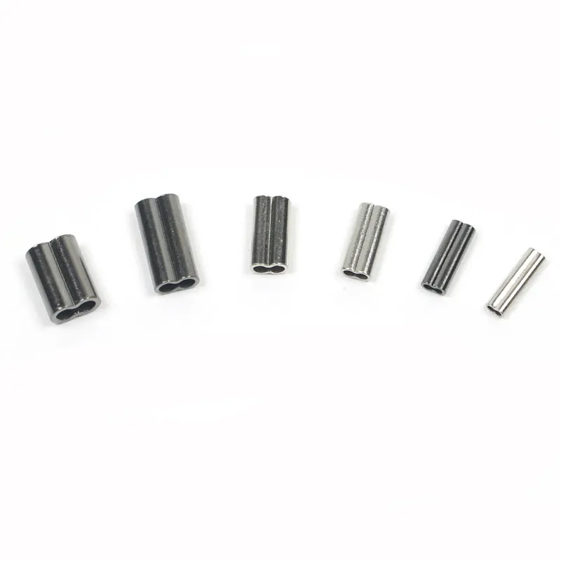 ICERIO-Manguitos de crimpado de doble barril de cobre, 100 piezas, para línea líder de pesca de monofilamento (ID de 0,8mm-2,0mm), aparejo de alambre