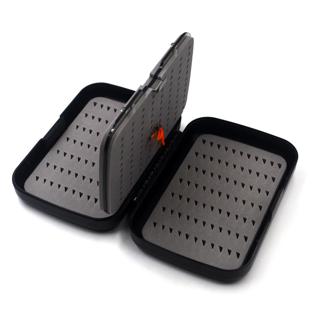 MNFT 2 uds cajas de pesca de ninfa impermeables de 4 capas de tamaño de bolsillo caja de almacenamiento de señuelos de plástico negro caja de pesca con mosca de espuma con hendidura - imagen 5