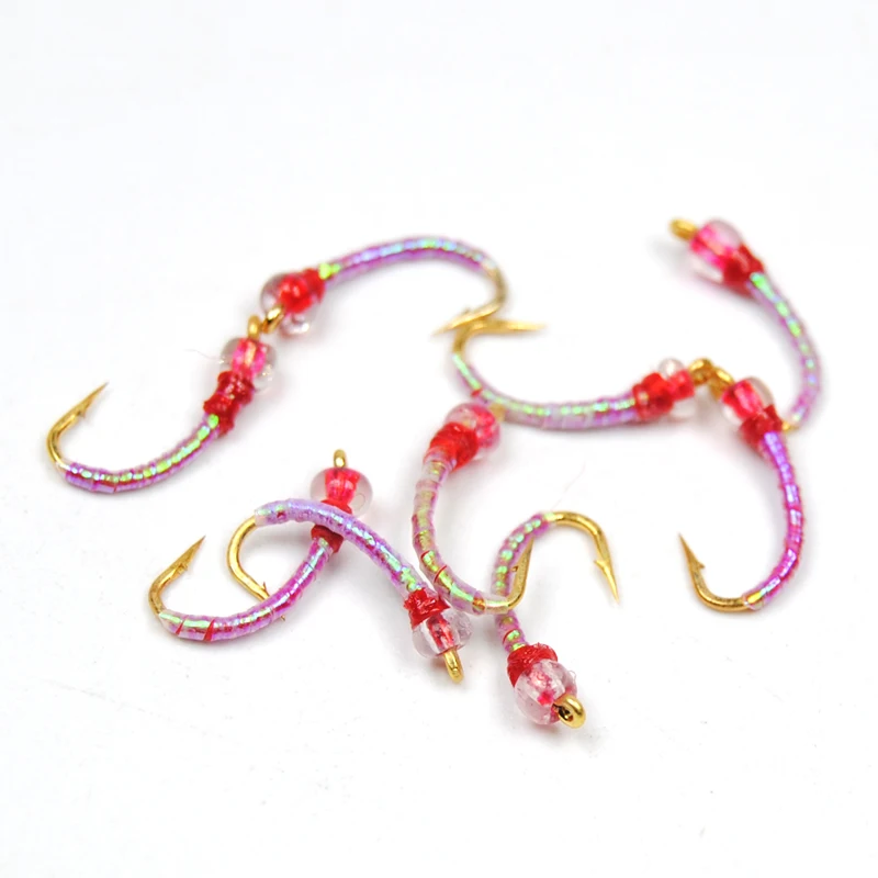 Bimoo 10 piezas # 14 Midge Chironomids Disco Rojo Negro Color Bead Larva Beadhead Ninfas Pesca con mosca Moscas / Cebo / Señuelo / Hegene - imagen 5