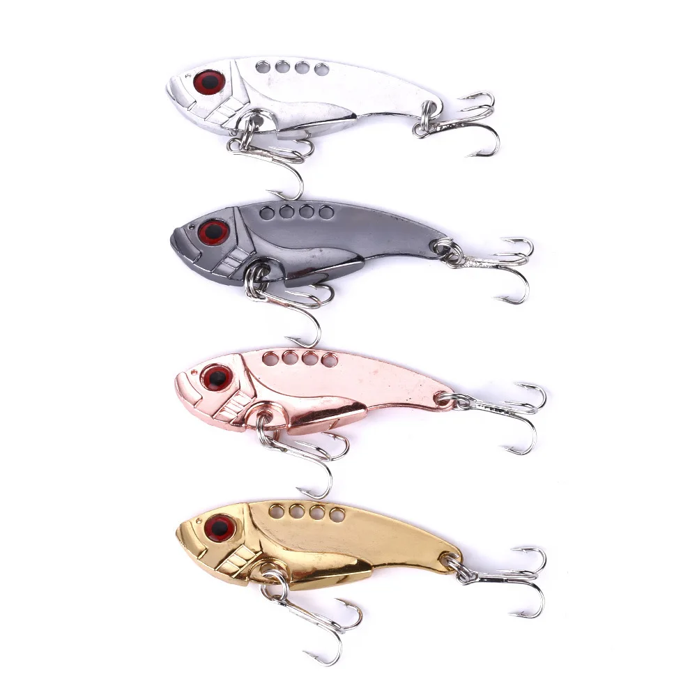 Señuelos VIB de Metal, 3g/7g/11g, ojos 3D, cebo duro Artificial, señuelo de cigarra, cuchara de vibraciones vívidas, cebo de lubina con dos ganchos, 1 Uds.
