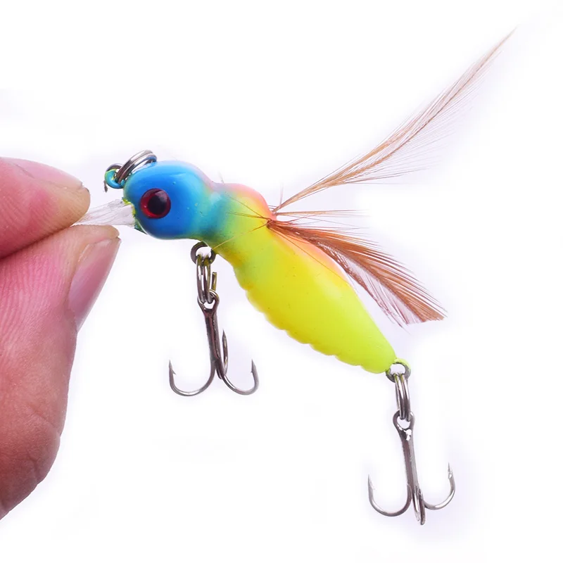 Señuelo de pesca de insectos de plumas, cebo duro Artificial Wobbler Minnow con ganchos Crankbait Swimbait, aparejos, 45mm, 3,5g, 1 ud. - imagen 2