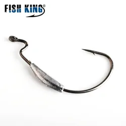 Señuelo de anzuelo de pesca compensado de acero rico en carbono, 5 uds., 1/0 #   2/0 #   3/0 #   4/0 #   1 #   2 #   Ganchos de cebo blando de gusano con manivela con cabeza de anzuelo de Texas