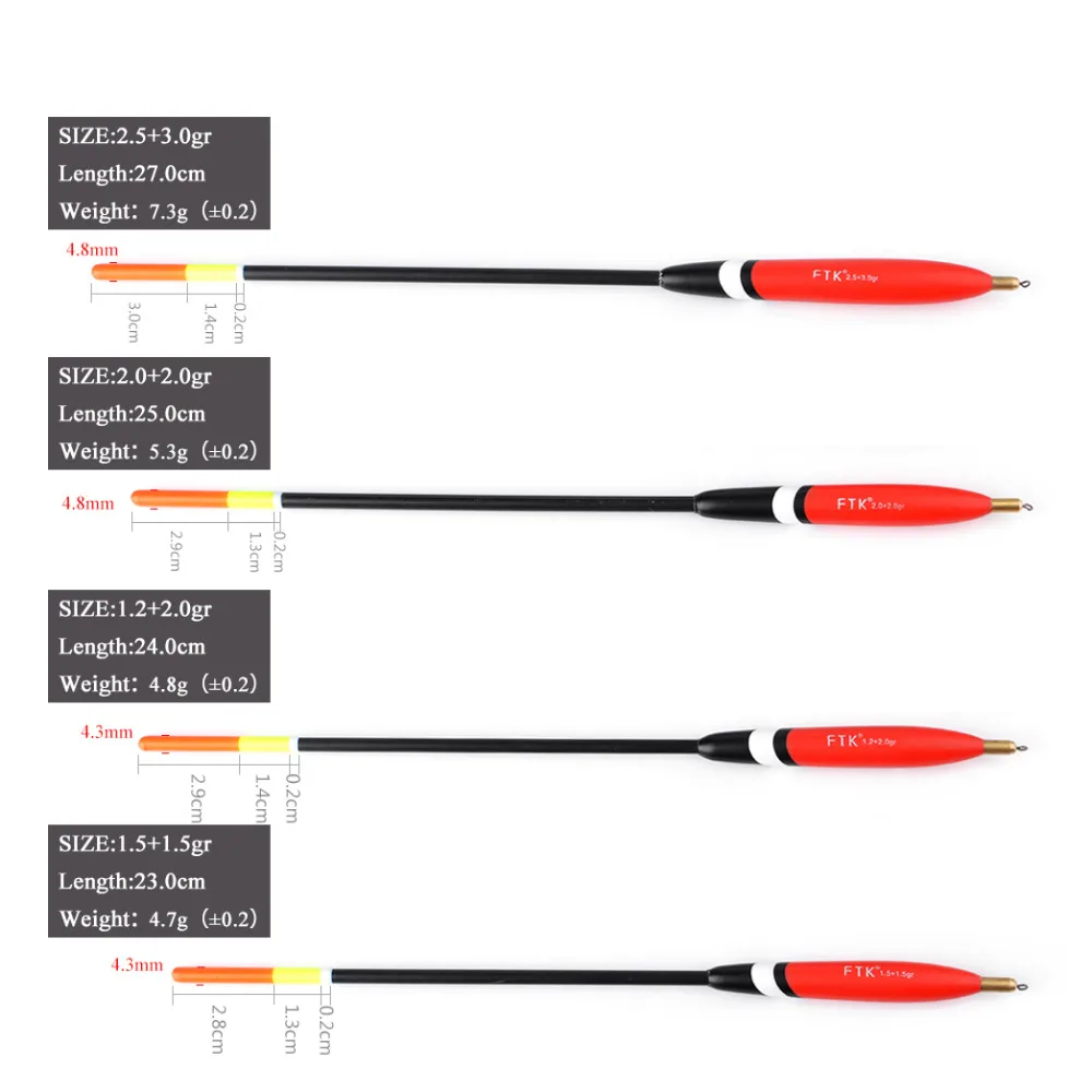 FTK-flotador de abeto Barguzinsky, boya Vertical Bobber de tamaño mixto, 1,5 + 1.5gr 1,2 + 2.0gr 2,0 + 2.0gr 2,5 + 3.0gr, lote de 4 unidades - imagen 5