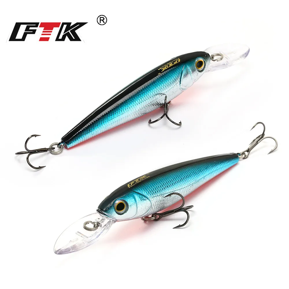 FTK 12g 90mm señuelo de pesca cebo Artificial duro hundimiento Minnow pesca lubina Wobblers Pike Swimbait anzuelos triples - imagen 5