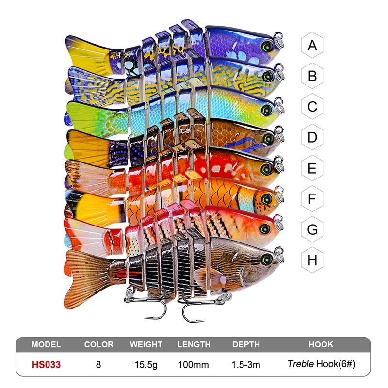 PROBEROS-señuelo de pesca Swimbait 6 secciones, 9cm/3,8 "-0,38 oz/10,68g, aparejos de pesca con gancho negro - imagen 3