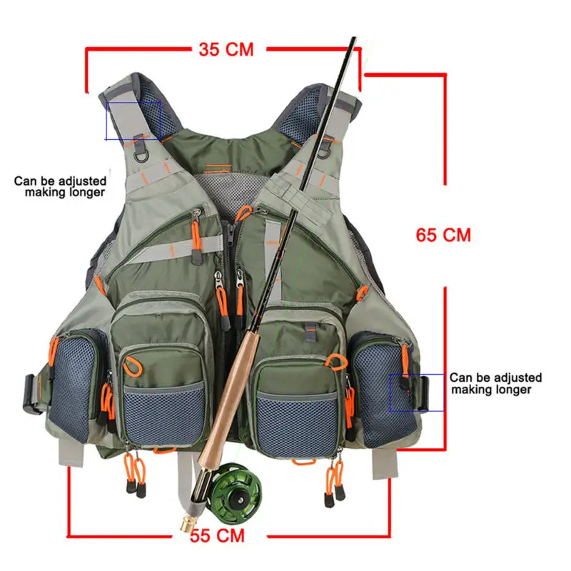 Chaleco de pesca con mosca verde militar para hombre, ropa de caza ajustable al aire libre, chaleco de malla, bolsa de equipo de pesca - imagen 3