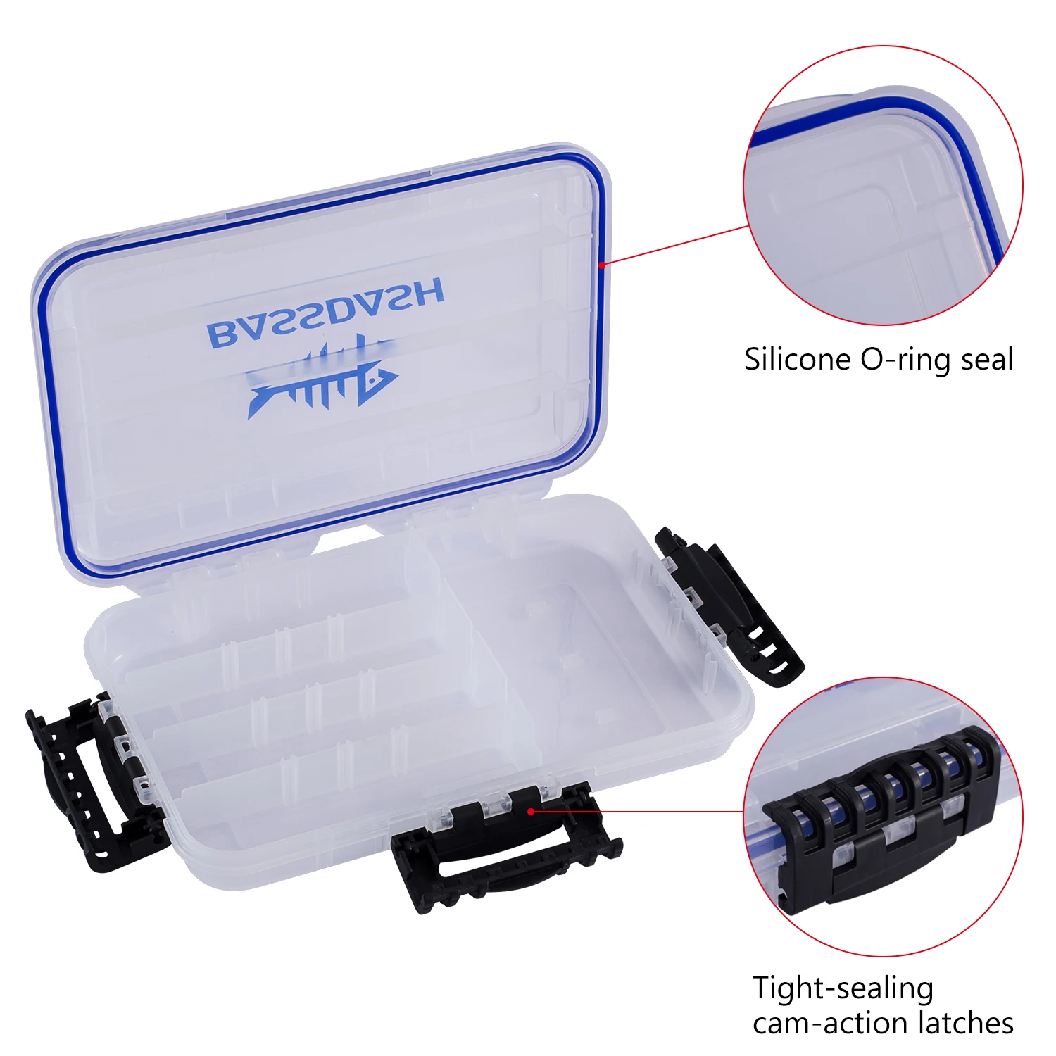 Bassdash 3600-caja de almacenamiento de aparejos de utilidad impermeable, bandeja de Señuelos de Pesca con divisores ajustables - imagen 4