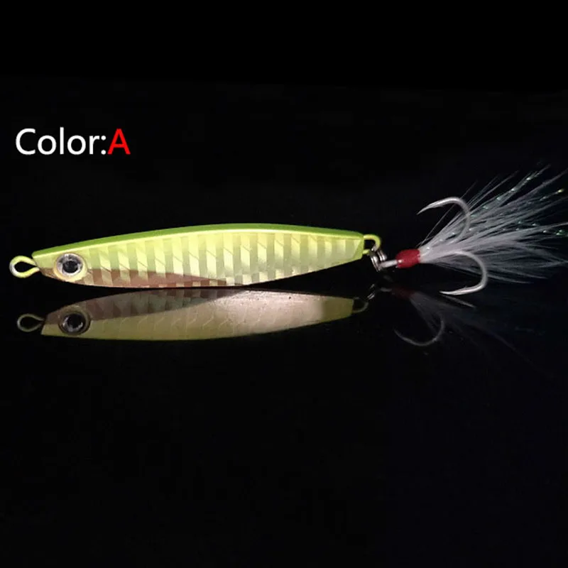 1 Uds 10g 14g 17g 21g señuelo cuchara de pesca 7 colores Iscas artificiales plantilla de Metal señuelo rebanada Jigbait cuchara anzuelo triple señuelo de Jigging