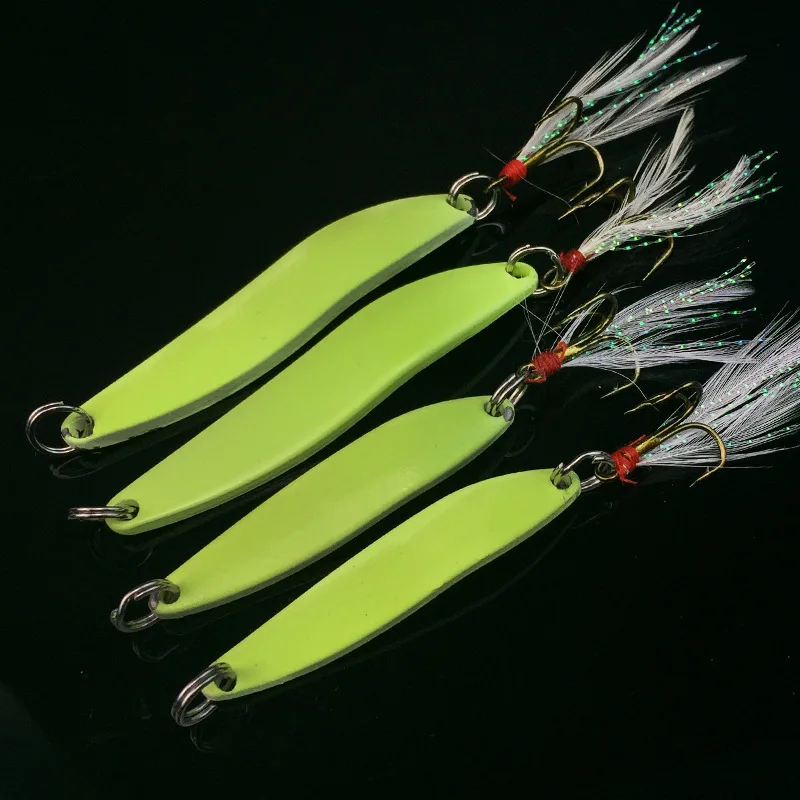Señuelo de cuchara de pesca con plantillas brillantes de plumas, cebos giratorios con forma de hoja Salix, señuelos artificiales Jigbait, 5g, 7g, 10g, 13g, lote de 2 piezas - imagen 2