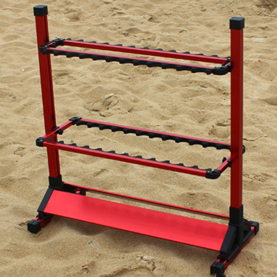 Soporte de exhibición para caña de pescar, accesorio de aleación de aluminio para el hogar, herramientas, 24 agujeros, rojo/azul - imagen 2