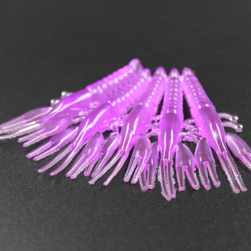 Pesca de hierba suave, cebo suave para camarones, 5cm, camarones pequeños, aparejo Texas, señuelos artificiales, púrpura, marrón, lote de 10 piezas en oferta - imagen 5