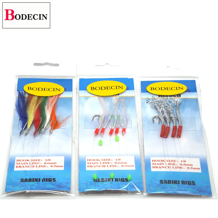 Sea Sabiki Rigs Jigging Fishing Hook Bait 3 Baglot Flash Rig Peche Sabiki Fish Skin Feather Head Tinsel Tube Lure For Herring (1)