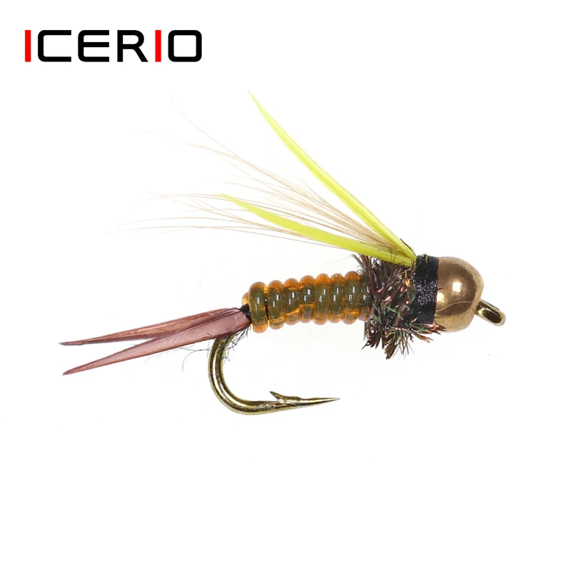 ICERIO 8 piezas #14 cabeza de cuentas de latón Mighty Baetis Prince Nymph vuela trucha señuelos de pesca con mosca