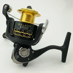 Carrete de pesca giratorio Galaxy 2000 de alta calidad, rodamiento de bolas de metal, 10 + 1, relación de engranaje 5,2: 1, reell rápido negro