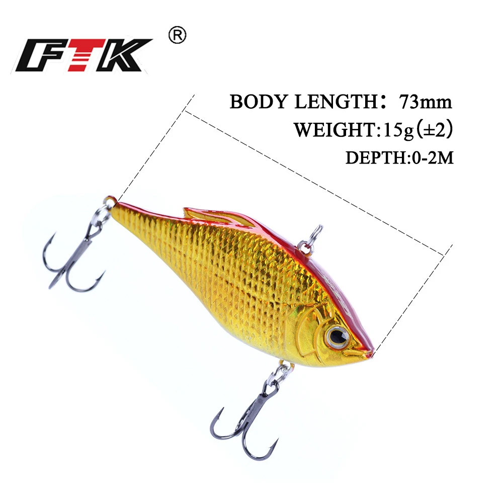 FTK 15g 73mm señuelo de pesca con vibración cebo duro hundimiento VIB Artificial Jerkbait Wobbler Pike cebo aparejos de pesca - imagen 4