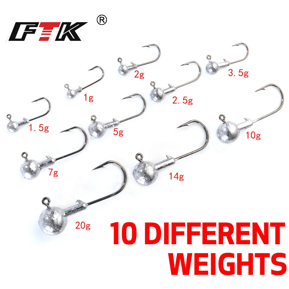 FTK 5-10 Uds cabezales de plantilla para pesca Jig Head señuelo suave aparejos de pesca gusano Jigging señuelo ganchos 1g 1,5g 2g 2,5g 3,5g 5g 7g 10 20g - imagen 4