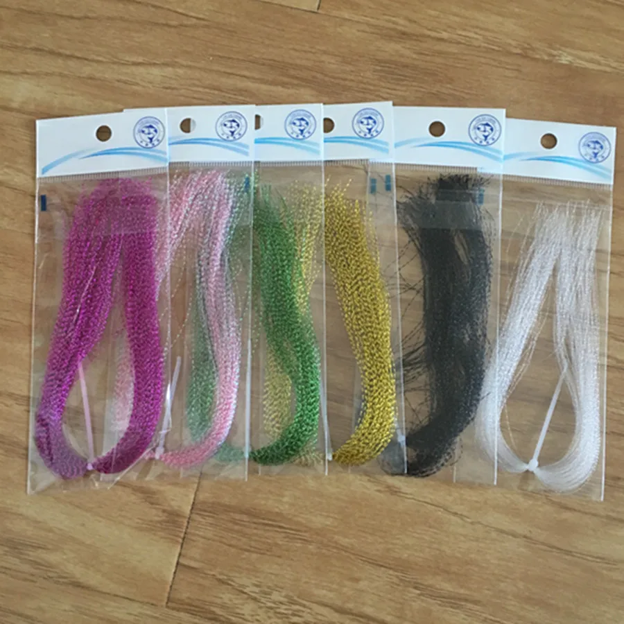 Oropel de pesca holográfica, hilo de Flash de cristal, pluma, anzuelo, señuelo, fabricación de hebras trenzadas, Material, 5 uds. - imagen 4