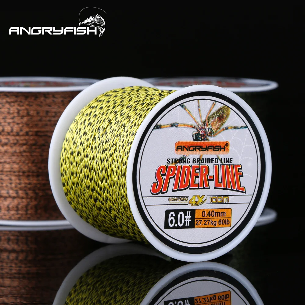 Angryfish-sedal de pesca trenzado de PE, sedal de 4 hebras, multifilamento de 10- 60lb, serie Spider-Line, 100m/300m/500m