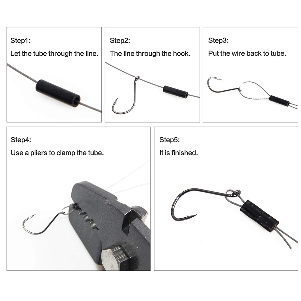 Manguitos de engarce de un solo barril, 500 unids/caja, tubo de pesca de latón negro mate, aparejos de aparejo, Conector de línea de pesca - imagen 5