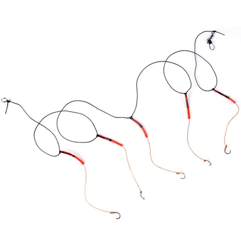 KMRESA anzuelos de Pesca de acero rico en carbono con 5 anzuelos pequeños, aparejos giratorios, Señuelos de Pesca, anzuelos de cuerda 5 # -14 # - imagen 4