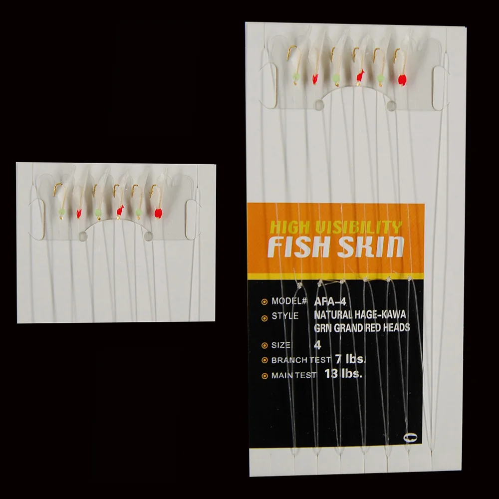 Aparejo de cebo de pesca de agua salada, cuentas de pesca brillantes, piel de pescado real, aparejo de pesca de caballa luminoso, tamaño 4 #6 #8 #, 60 piezas = 10 paquetes - imagen 4