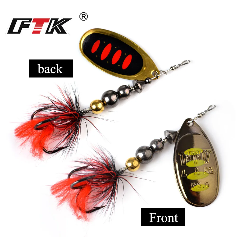 FTK-señuelo de pesca con cuchara giratoria, 1 unidad, 12g, 18g, pluma, señuelo de agua salada, accesorios, gancho triple, señuelo duro de Metal, aparejos Wobblers - imagen 4