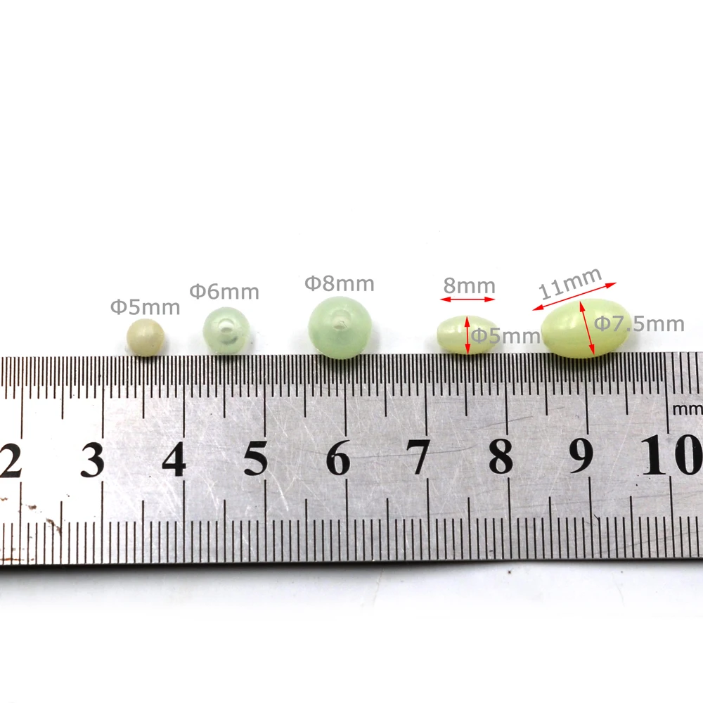 MNFT 50/100/200pc 5 tamaños luminosos para pesca nocturna cuenta Oliva redonda resplandor en señuelo de pesca plástico la oscuridad señuelo flotante aparejos - imagen 2