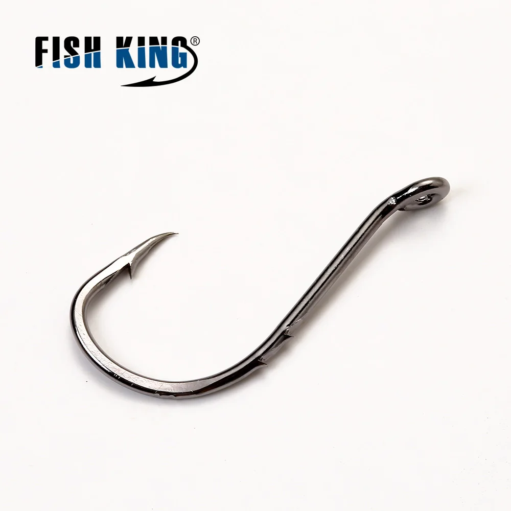 FISH KING 50 Uds anzuelos de pesca de acero rico en carbono BAITHOLDER 3/0 # 7 #   Anzuelo de señuelo suave con accesorios de anzuelo único con púas de ojos - imagen 4