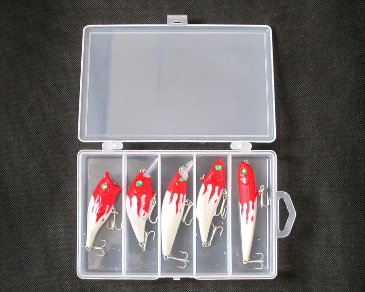 Kit de Señuelos de Pesca VIB, manivela Popper Minnow, lápiz, cabeza roja, cuerpo blanco, señuelos duros artificiales, señuelos con caja - imagen 2