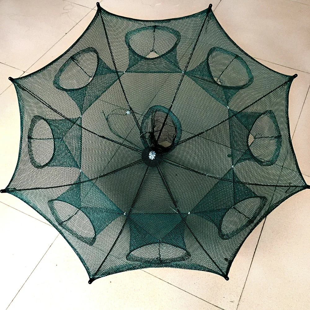 Red de pesca automática, reforzada, con 4-20 agujeros, jaula de nailon plegable, red de camarones, trampa para peces, plegable - imagen 3