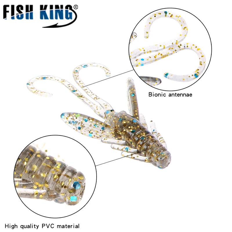 FISH KING 20 piezas Señuelos de pesca blandos 4CM sabor a camarón Crankbait gusanos cebo Artificial Wobbler aparejos de pesca