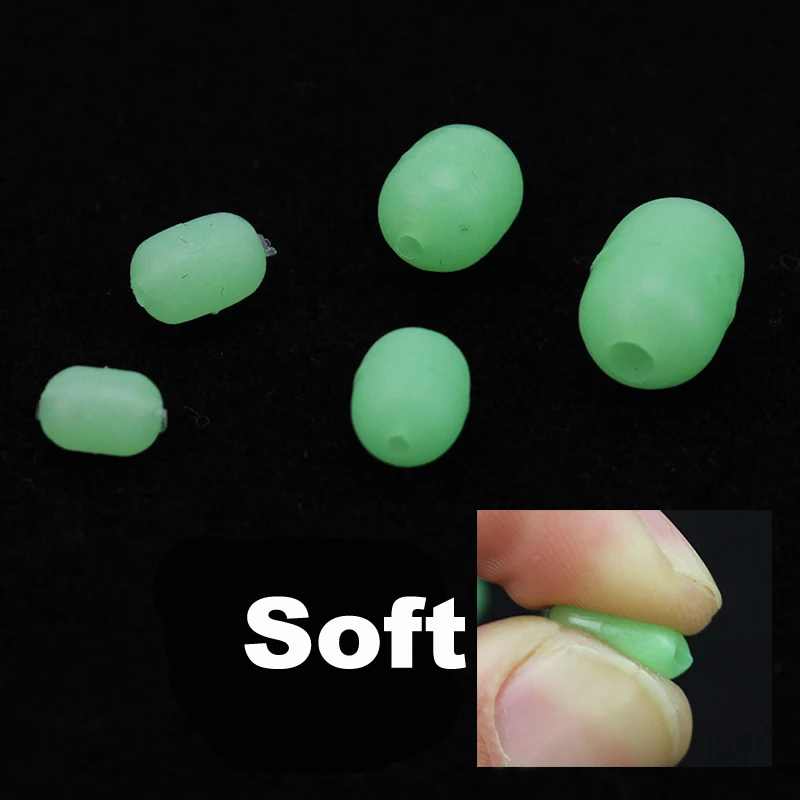 Cuentas luminosas de cilindro de goma suave, abalorios luminosos de Lumo, accesorios de pesca de goma suave con gancho jigging, color verde, lote de 100 unidades - imagen 3