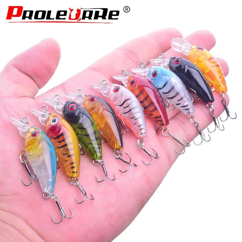 Juego de Señuelos de Pesca de 4,5 cm y 3,5g, señuelos de manivela Artificial para pececillos, Wobbler, lubina láser, kit de cebo de pesca para nadar, 9 unidades por lote - imagen 4