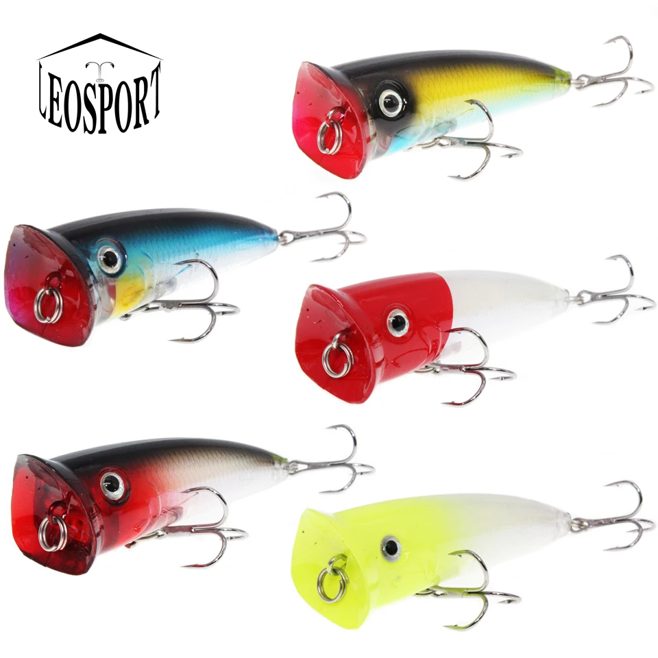 Señuelos de Pesca artificiales, Wobblers Topwater Popper de plástico, 6 ganchos, 5 colores - imagen 2