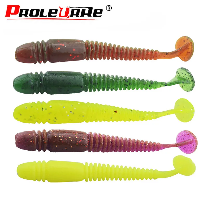 Señuelo suave de 7,5 cm y 3,2g, anzuelo con olor a Camarón, contiene sal, silicona, gusano en espiral, aparejos de pesca de lubina, 5 unidades por lote - imagen 4