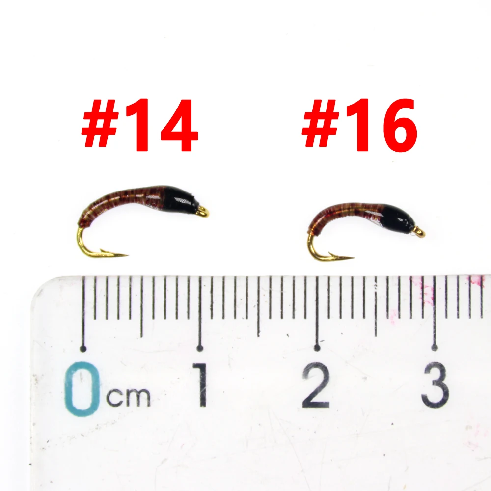 Bimoo 10PCS # 14 # 16 moscas de pesca de trucha con zumbador de ninfa marrón, color UV - imagen 3