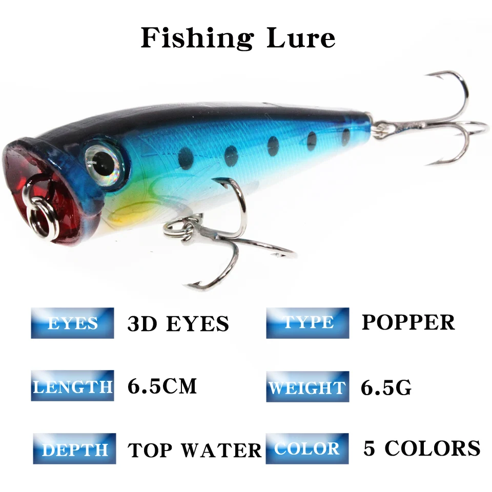 Señuelos de Pesca Mini Popper, cebo duro artificial de Japón, 6,5g, 6,5 cm, ojos 3D, Crankbait, Wobblers, aparejos Isca Poper - imagen 2