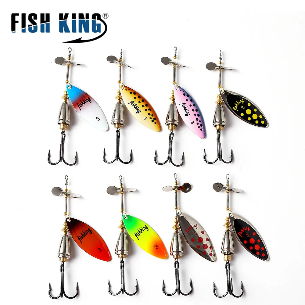 FISH KING-Cebo giratorio largo de 10 colores, Material de cobre con hoja Helieal y anzuelos, señuelo de pesca de Lucio - imagen 3