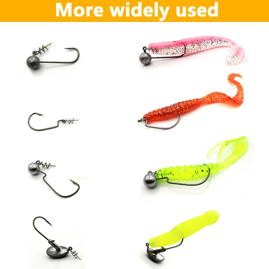 Anzuelo de pesca de todos los tamaños, pasadores centrales, cebo de pesca en espiral, bloqueo de manivela de resorte pequeño/grande de acero para accesorios de pesca con señuelo suave - imagen 5