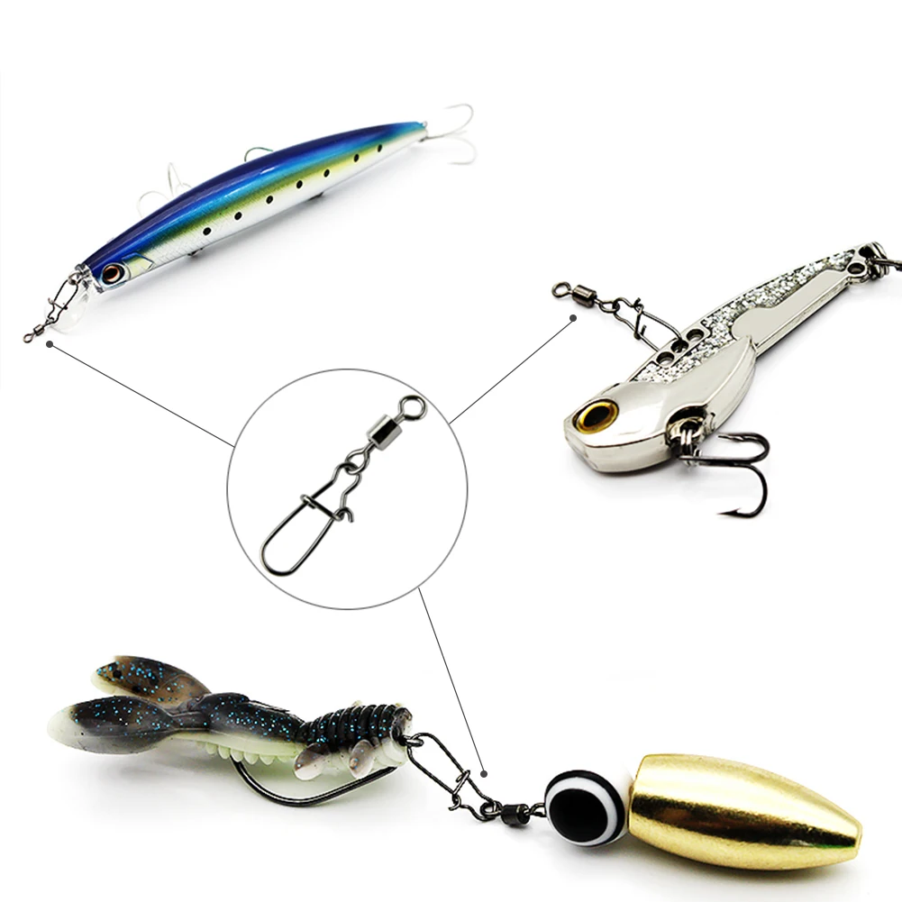 100PCS 2# 3# 4# 6# 8# 10# Fishing Connector Pin Bearing Rolling Swivel Stainless Steel with Snap Fishhook Lure Tackle Accessorie - imagen 3
